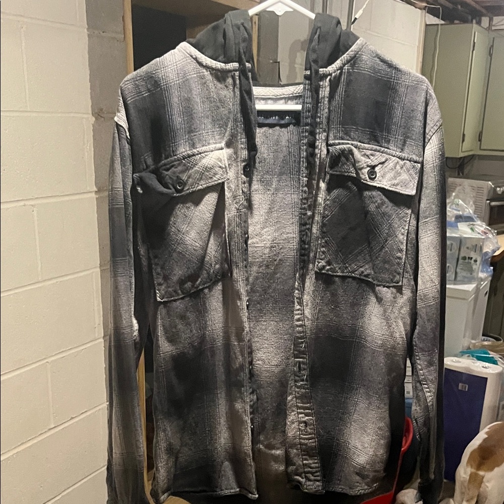 Trinity Black and Gray Plaid Shirt Jacket